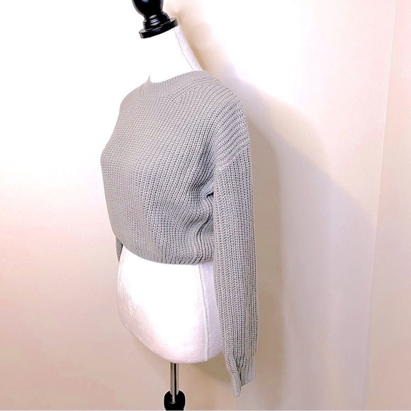 NWT Elodie Cropped Knit Crewneck Long Sleeve Sweater Silvery Grey Size XS - Picture 4 of 9